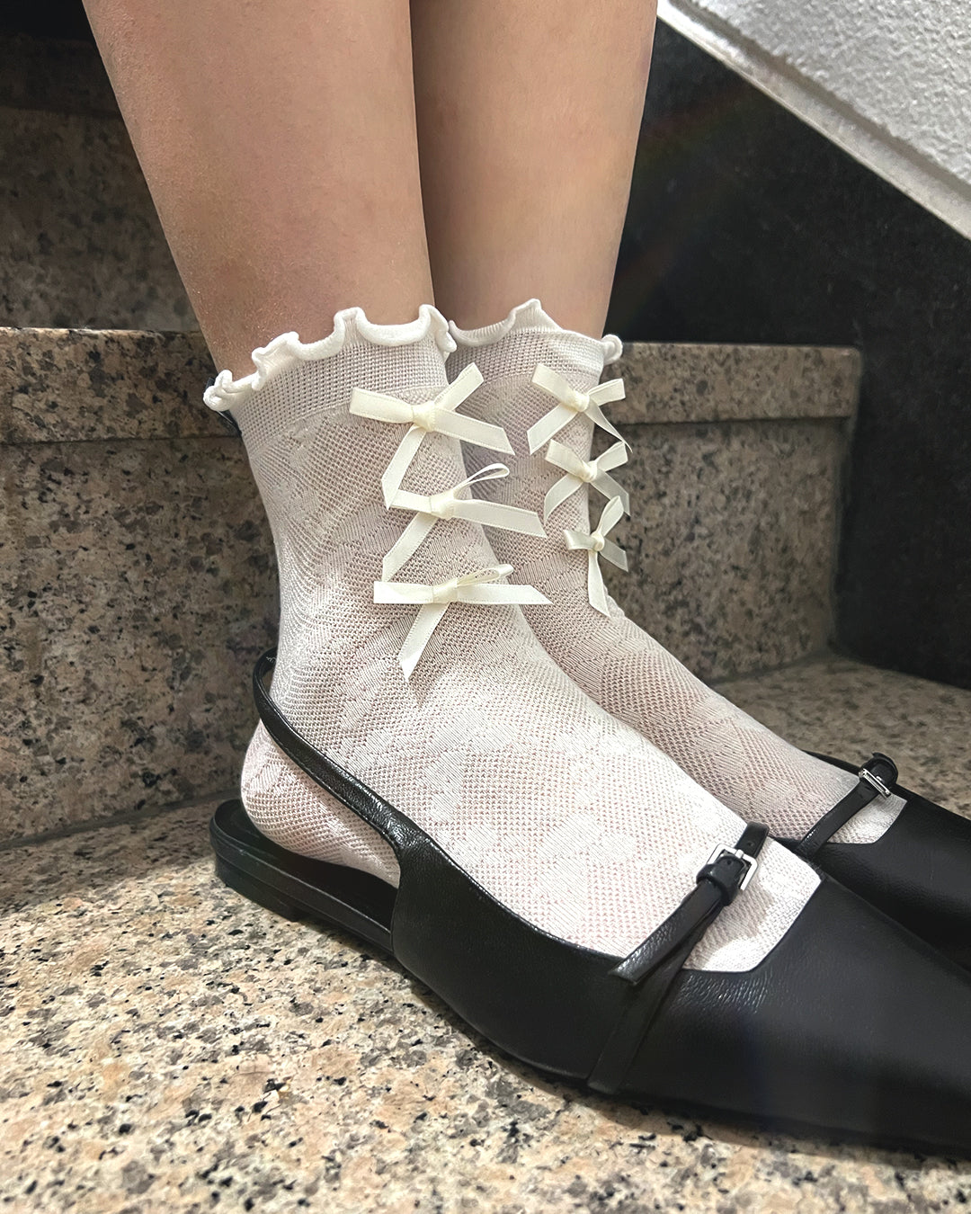 triple ribbon ruffle socks