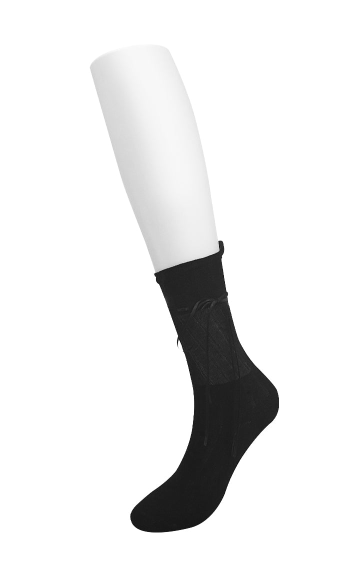 ribbon drawstring socks black