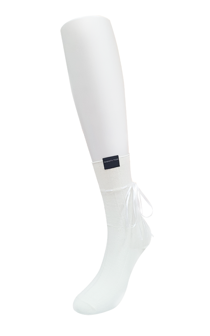 ribbon drawstring socks white