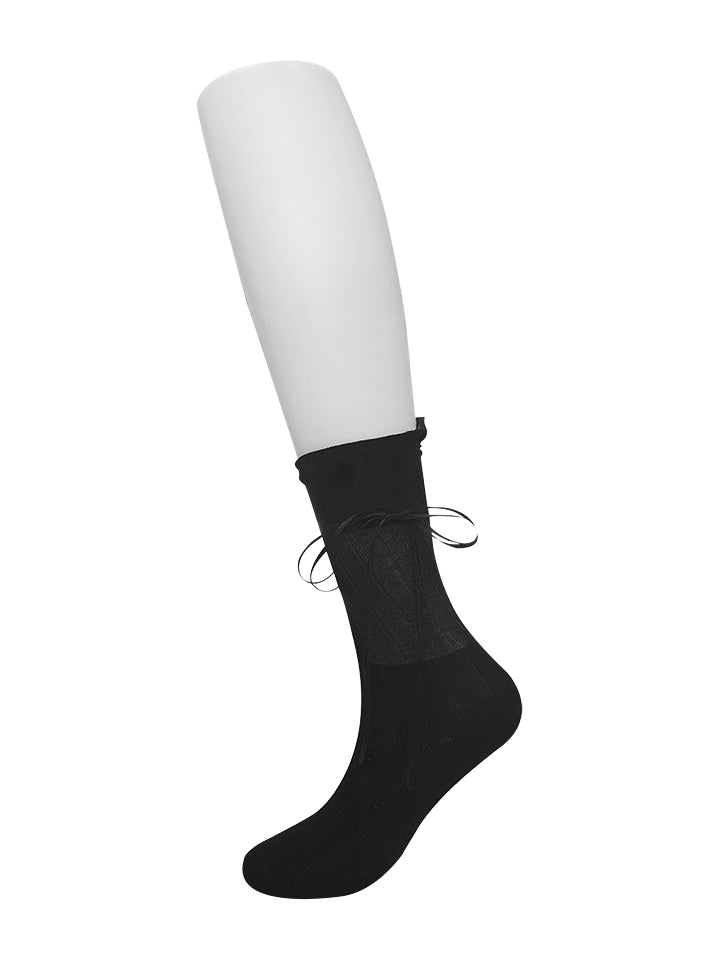 ribbon drawstring socks black