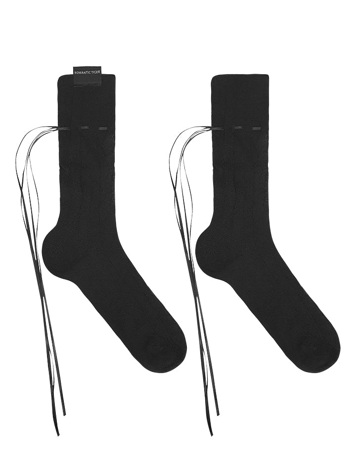 ribbon drawstring socks black