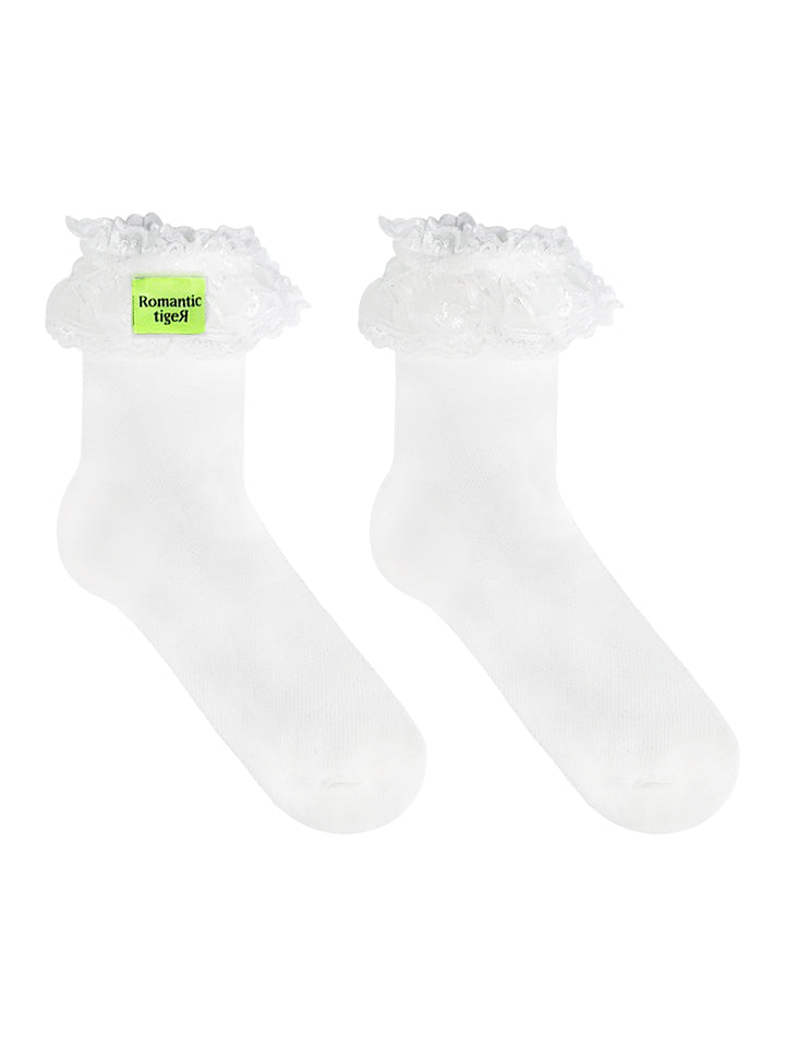 ruffle ribbon socks white