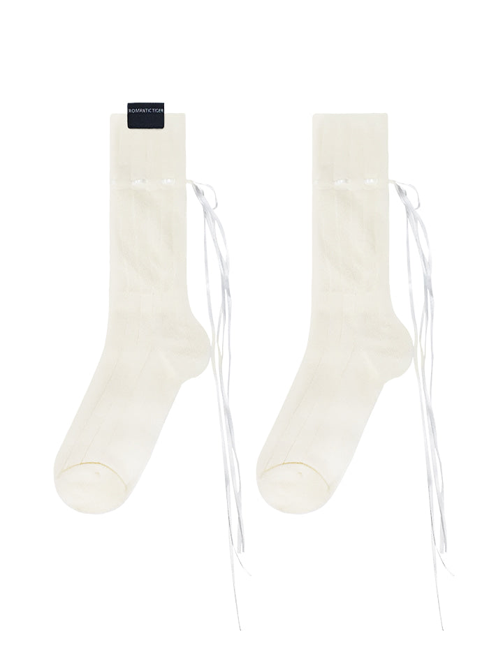 ribbon drawstring socks white